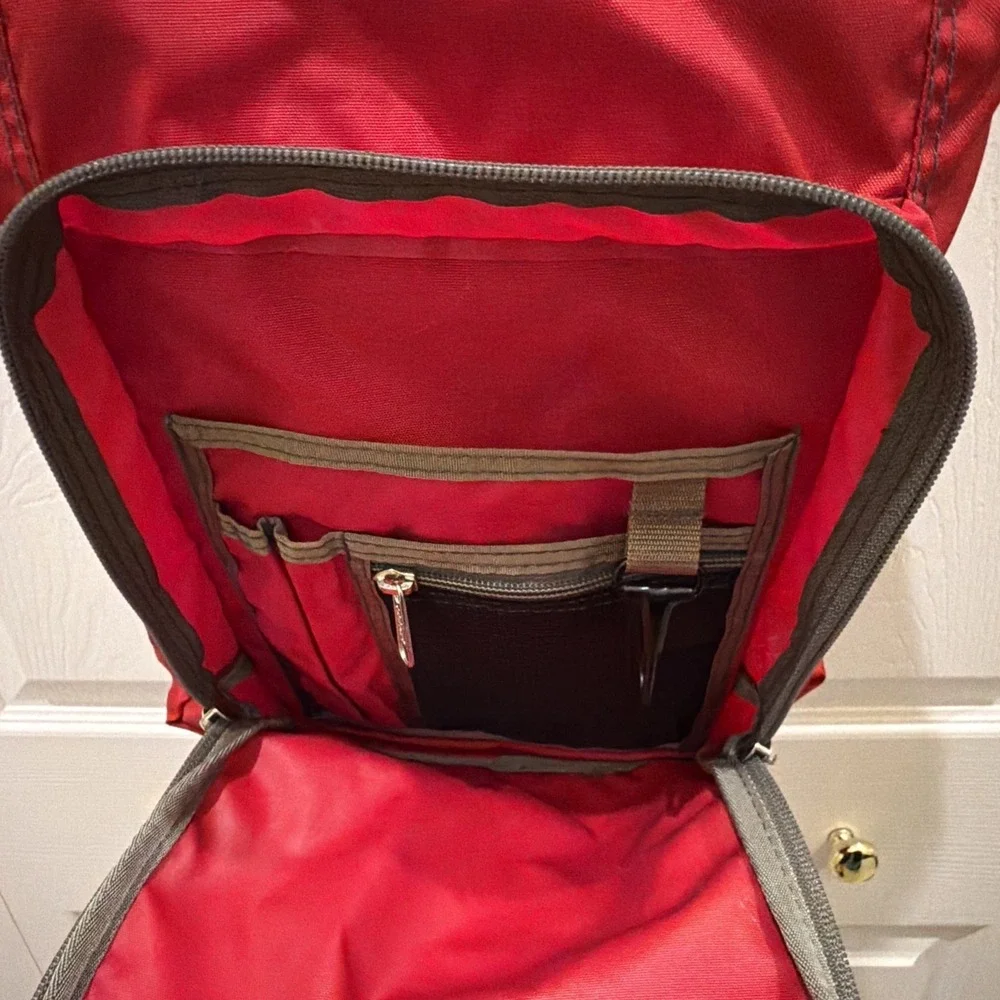 LL Bean Reflective Red Backpack Book Bag Personalized MJK Strap Zip Vintage 90s